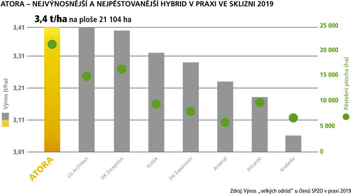 ATORA - NEJVÝNOSNĚJŠÍ A NEJPĚSTOVANĚJŠÍ HYBRID V PRAXI VE SKLIZNI 2019